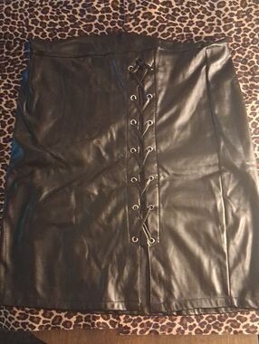 Black Faux Leather Lace-Up Mini Skirt